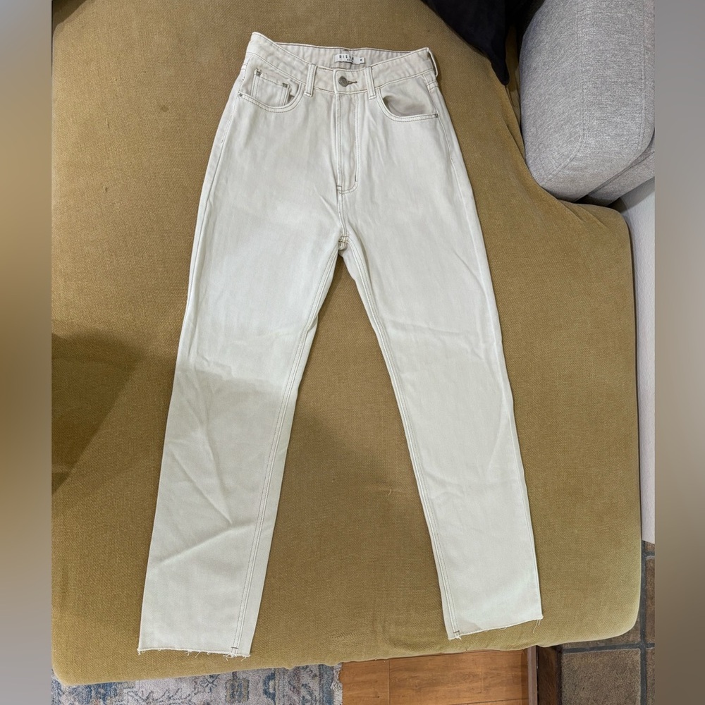 DISSH Cream Straight-Leg Raw Hem Jeans